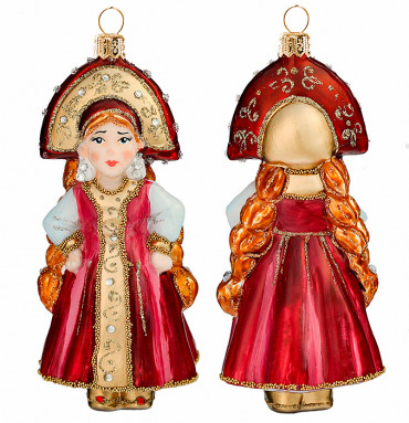 Стеклянная ёлочная игрушка Царевна. Высота 14 см