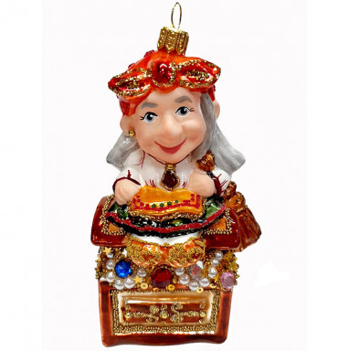 Стеклянная ёлочная игрушка «Баба Яга на сундуке», высота 13,5 см