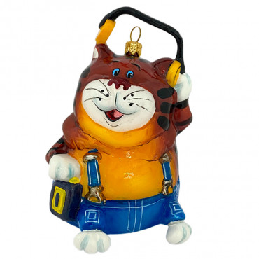 «Кот Василий» стеклянная ёлочная игрушка, ручная работа