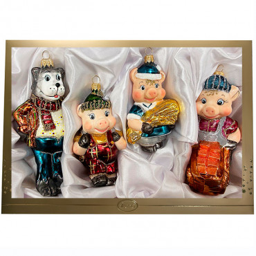 Набор из 4-х ёлочных игрушек «Три поросёнка»