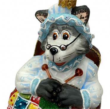 Ёлочная игрушка из стекла «Волк-бабушка в пледе», 14 х 9 см